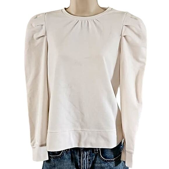 NWT Rachel Parcell Ivory Puff Sleeve Long Sleeve Pullover Sweatshirt Size XS - Picture 2 of 5